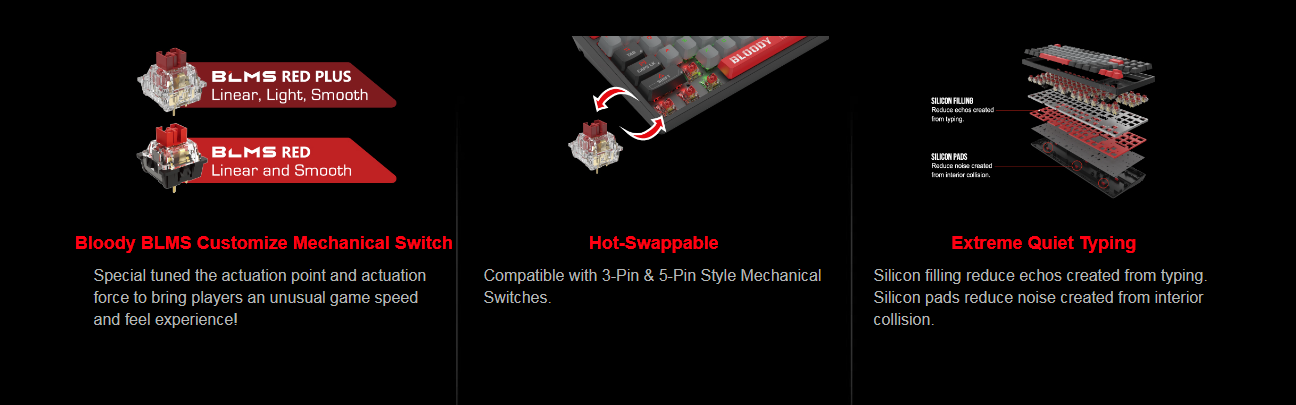 A4tech Bloody S87 RGB BLMS Mechanical Keyboard Energy Red with BLMS Red Plus Switch Hot-Swappable 11 112 b834f9cf fb58 4eaf a225 473319ac5875