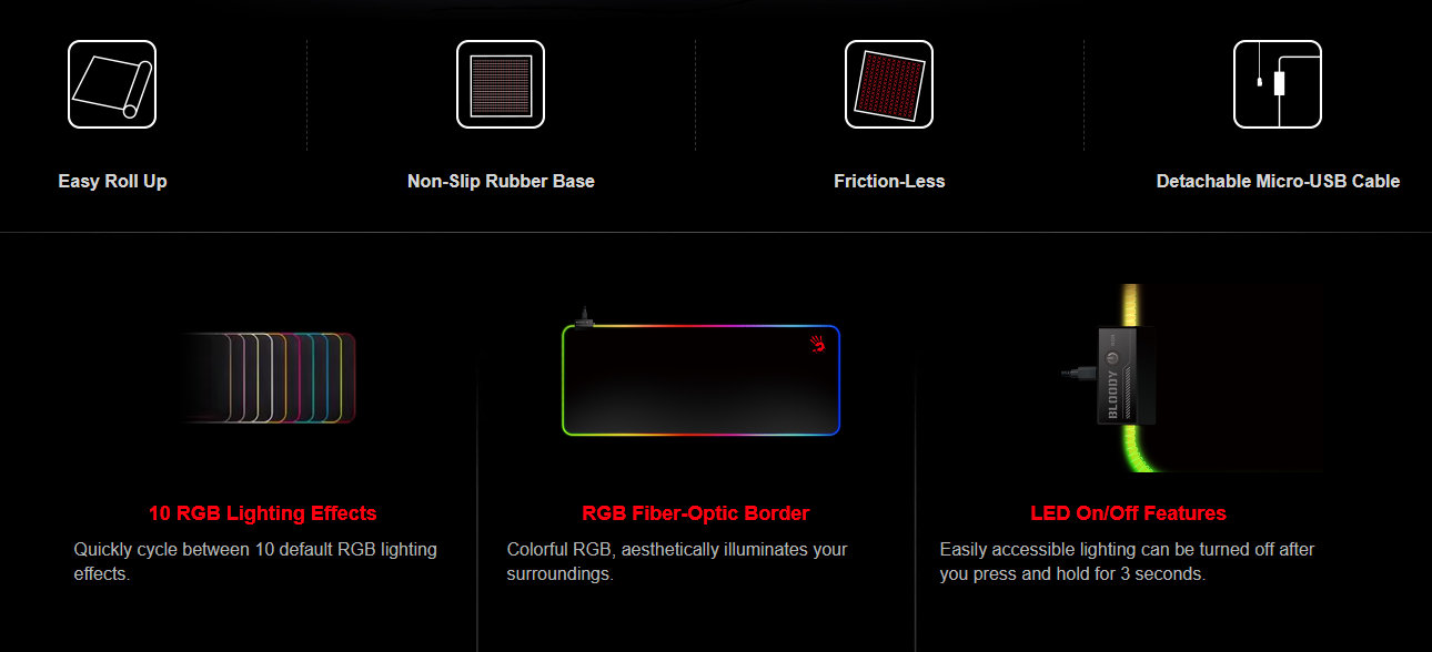 Bloody MP-75N Extended Roll-Up Fabric RGB Gaming Mouse Pad Xcessorieshub