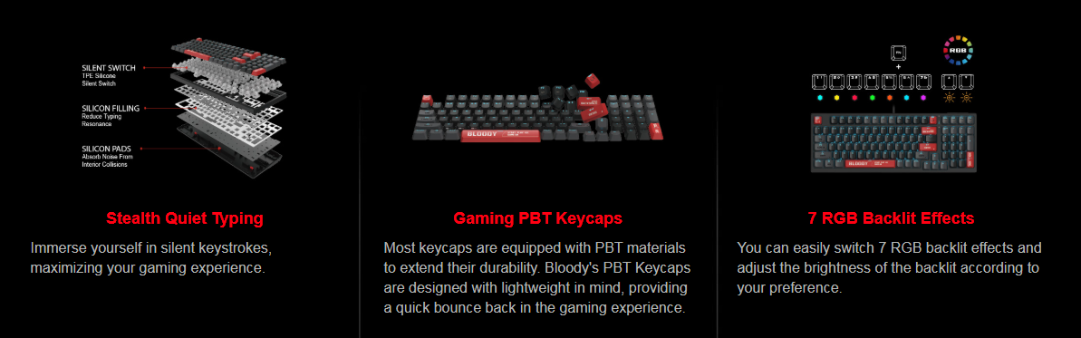 A4tech Bloody AT98 Mechanical Keyboard with Alpha Optical Switches Bloody Red 7 RGB Backlit Effects 14 dd