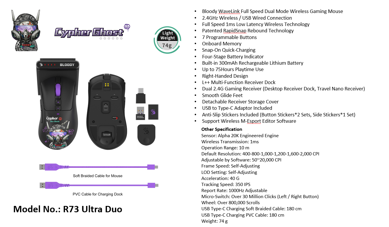 Bloody R73 Ultra Duo Dual Mode Wireless Gaming Mouse Xcessorieshub